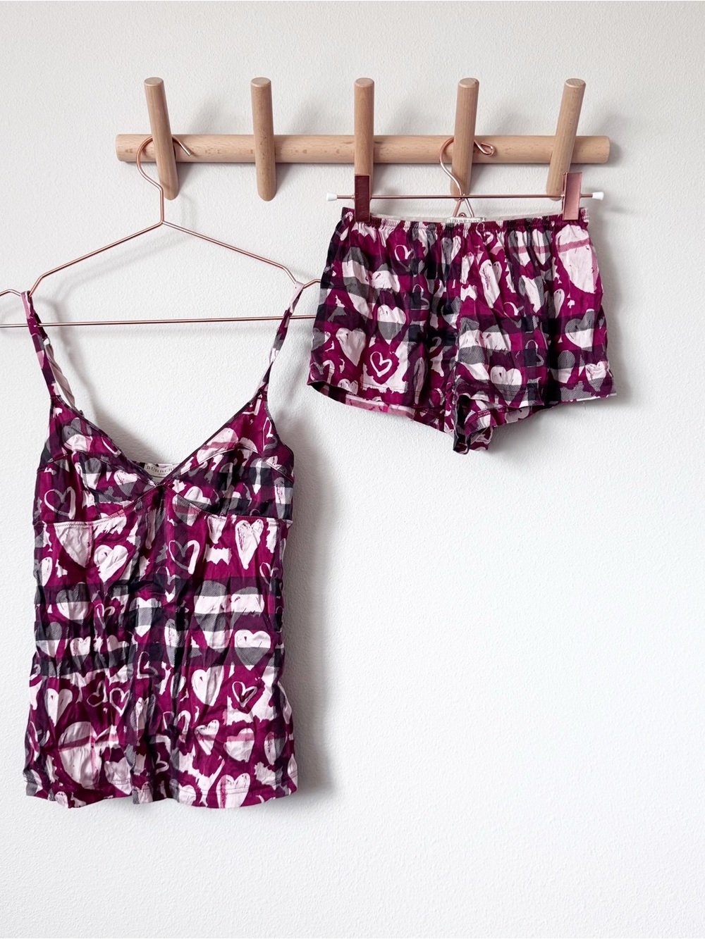 Burberry Nova Check and Heart Print Silk Sleep Set - Tank & Shorts
